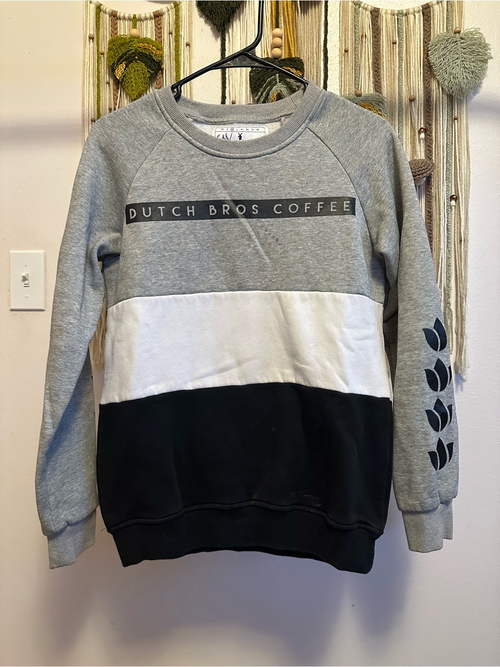 Dutch bros Black/Grey/White tulip crew neck